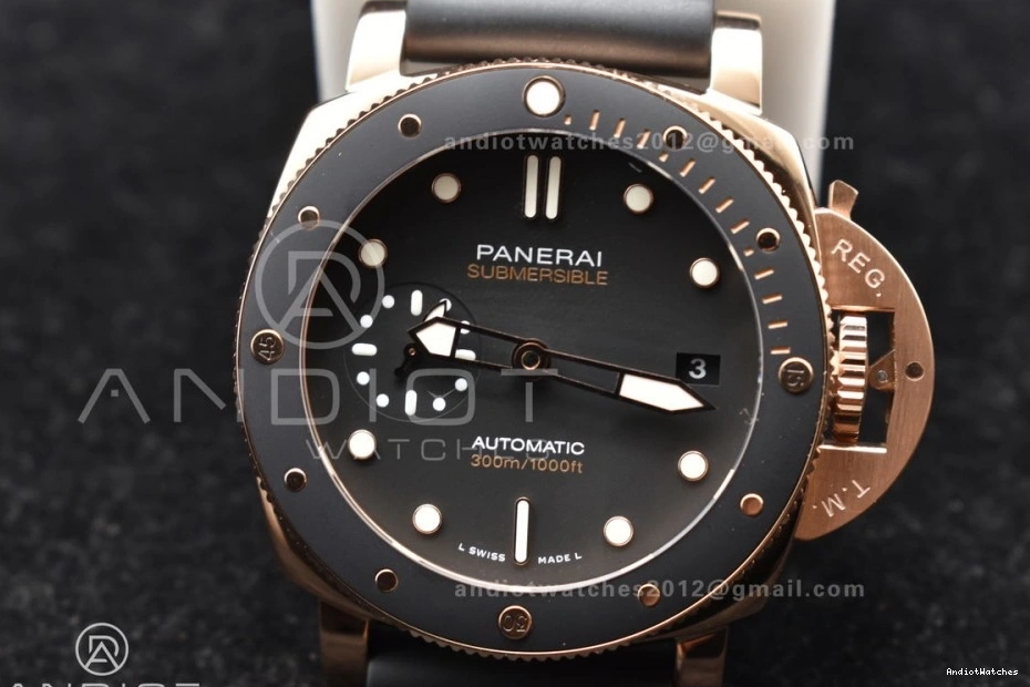 on Best Dial Black P 992 PAM2164 Strap 42mm Submersible Edition Black Rubber VSF WrinkleFree 0211